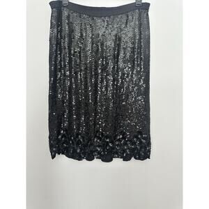 Swee Lo 100% Silk Sequin VTG Skirt Women Size M Black Art Deco